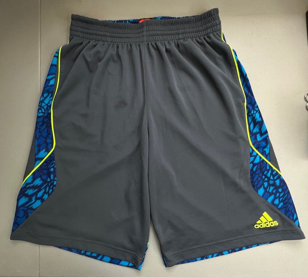 Adidas Mens Basketball Shorts L Gray Blue Athletic Mesh Training Gym Sport Logo